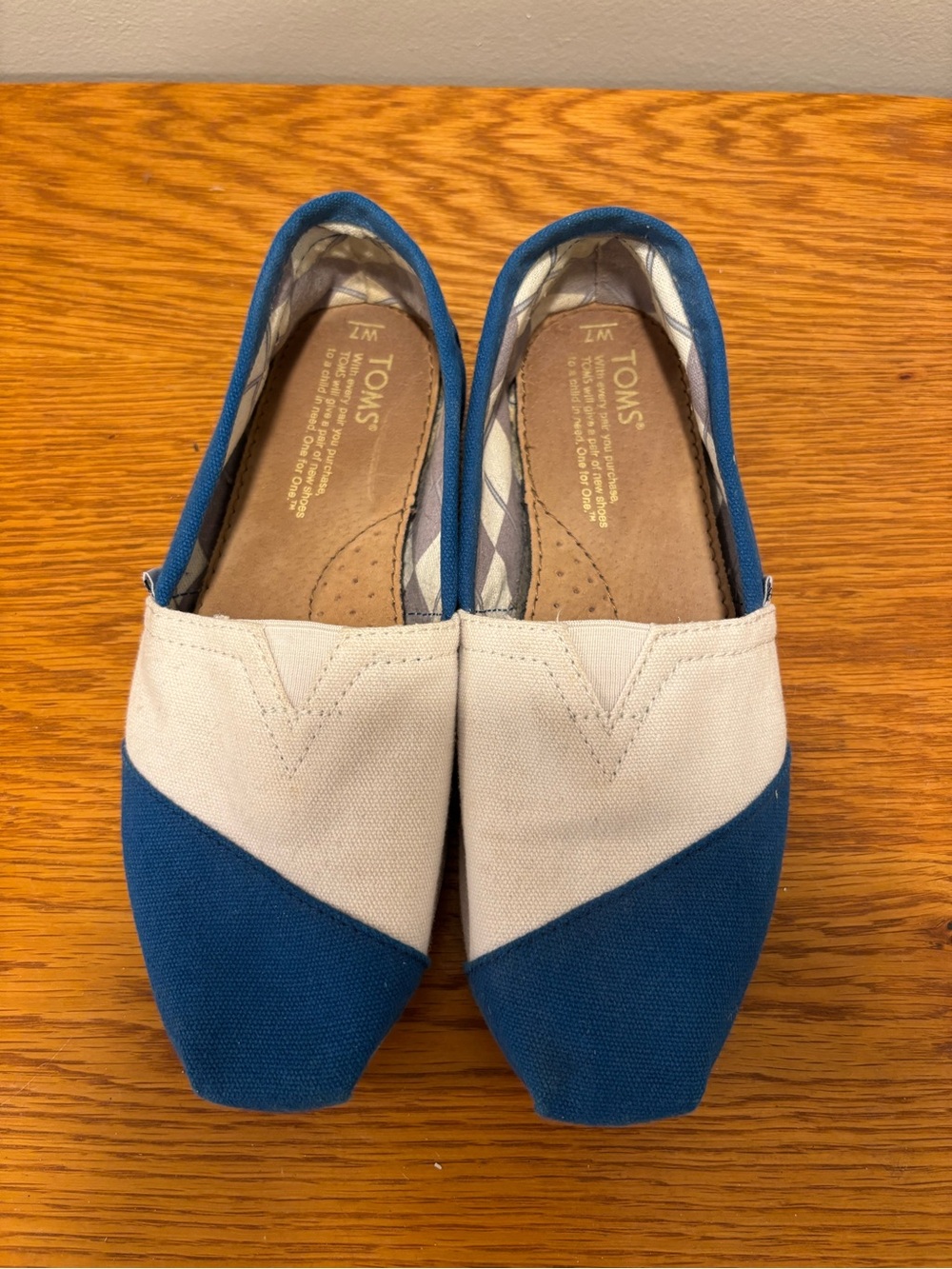 TOMS Blue and Cream Canvas Slip-On Loafers